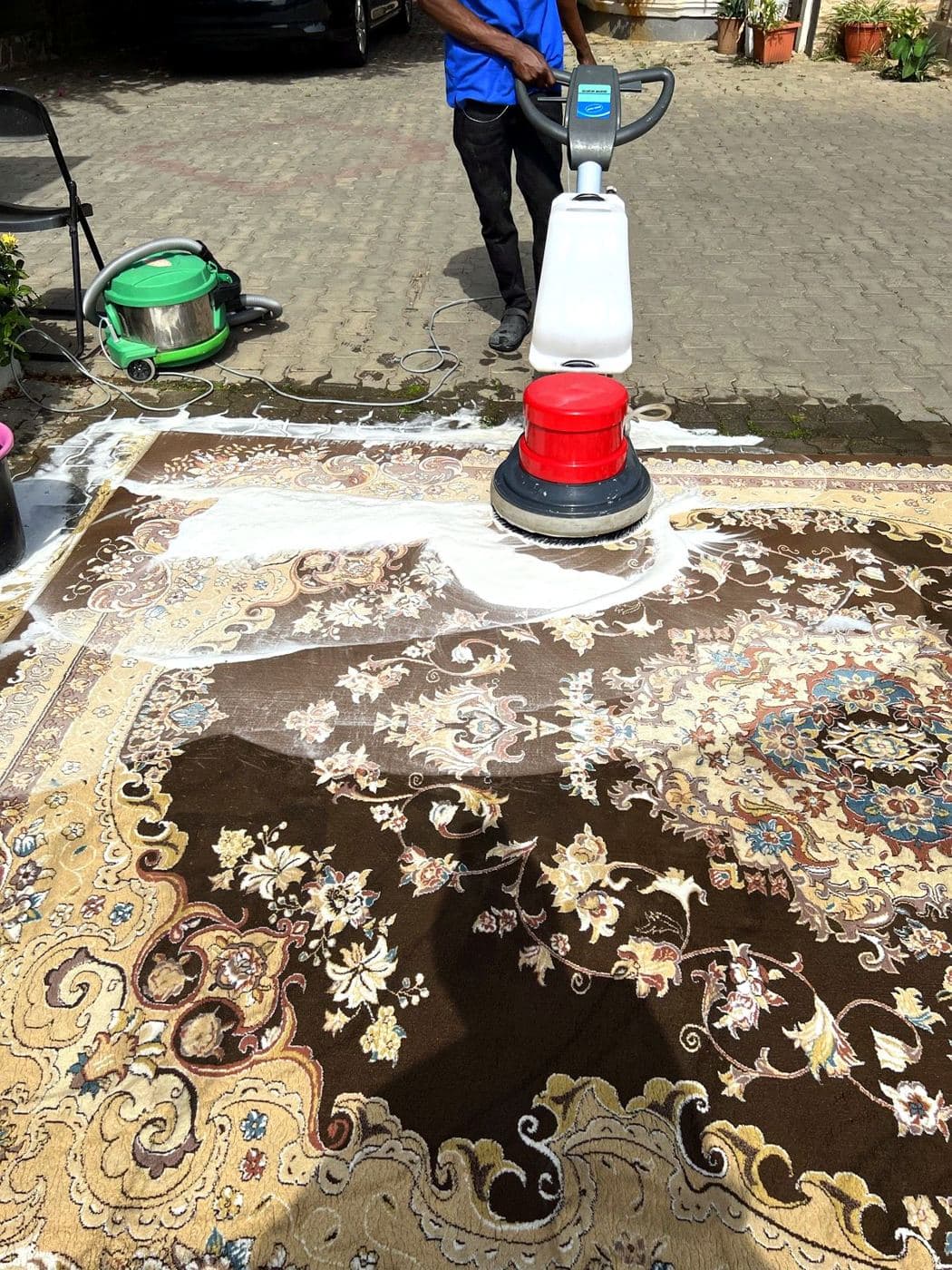 A rug being machine-washed
